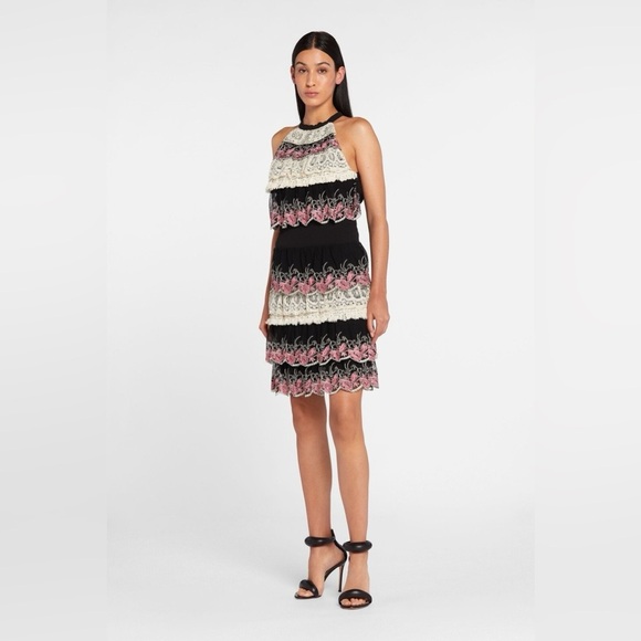 Just Cavalli Black Embroidered Halterneck Dress Black Pink Lace Sz 44 Y2K Party - Picture 2 of 10